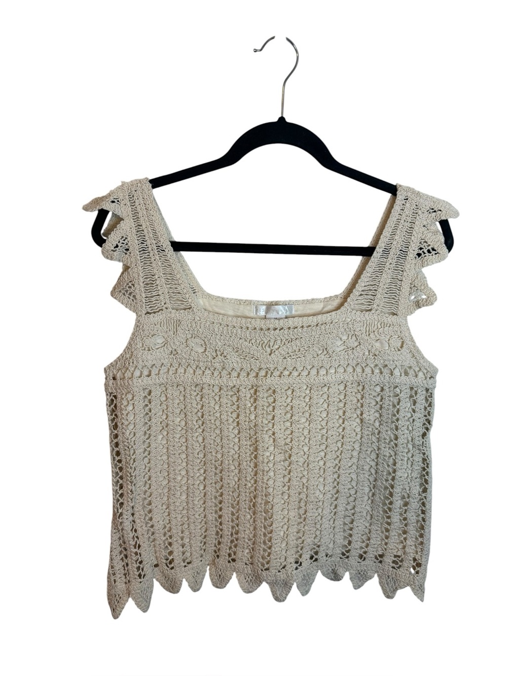 Design History Beige Boho Crochet Square Neck Shell Top